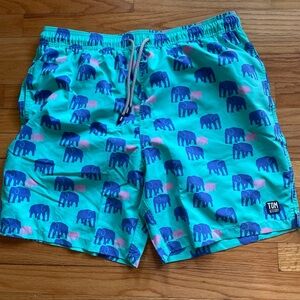 Tom & Teddy Seahorse Print Swim Trunks Blue Green New w Tags Size Mens XXL